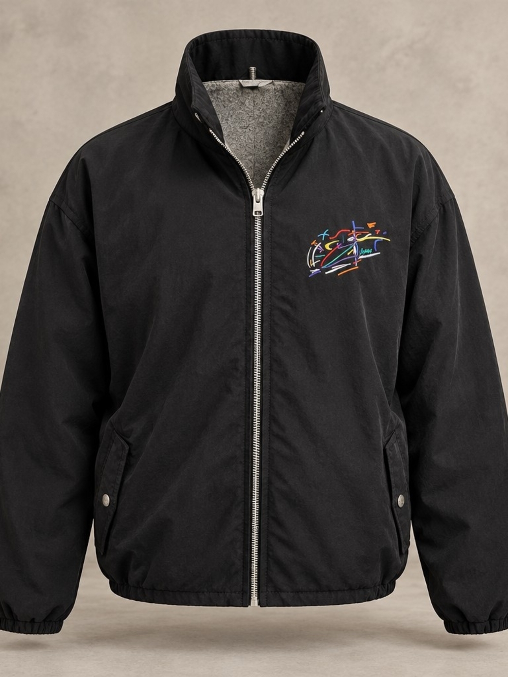 Men's Black Bridgestone Zip-Front Jacket with Multicolor Embroidery Racing
